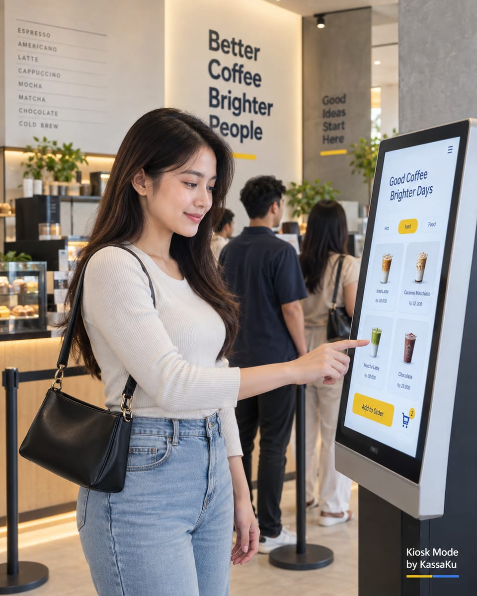 Kiosk Mode KassaKu: Antrean Panjang? Biar Pelanggan Pesan Sendiri