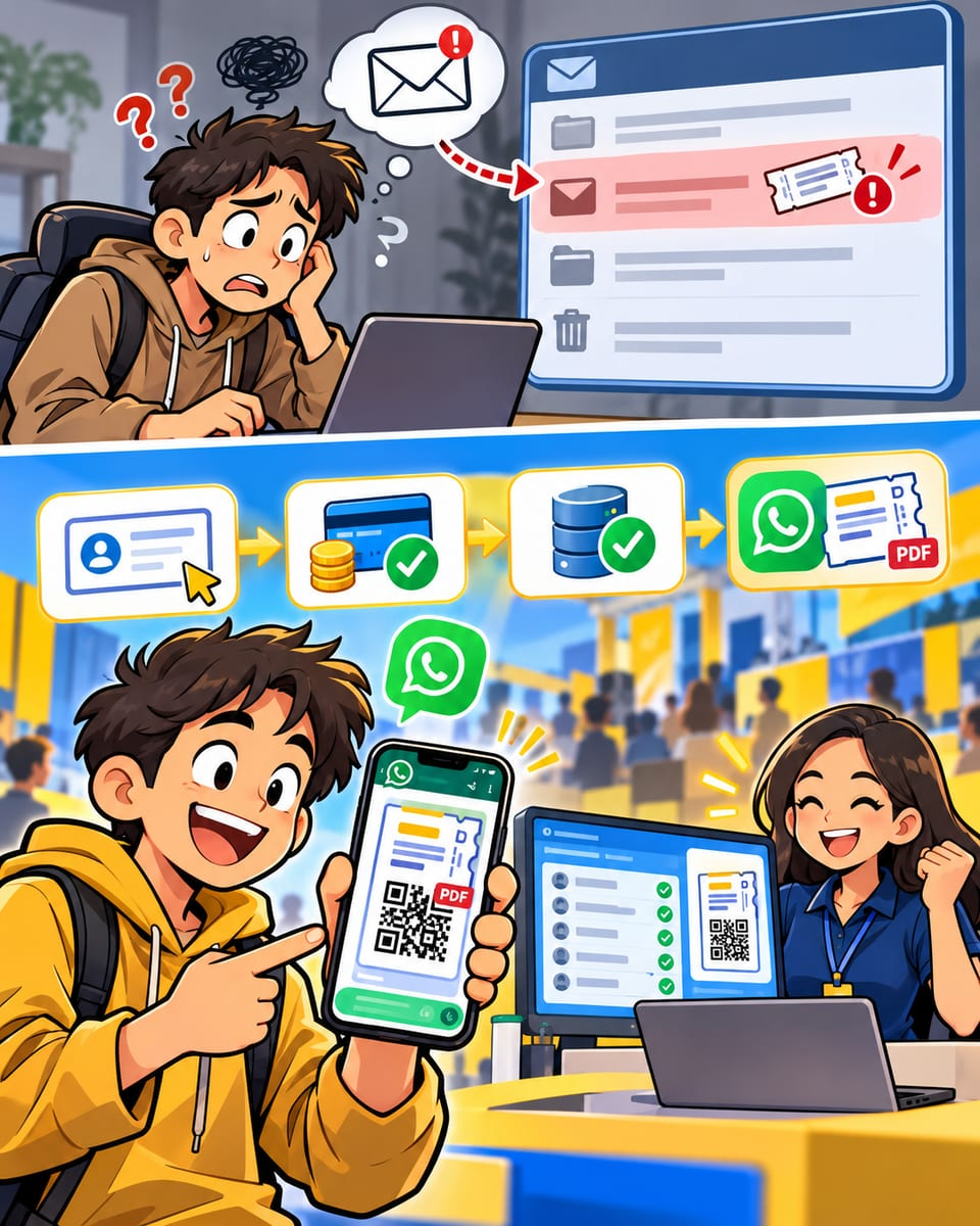 Tiket Event Masih Nyasar di Email? Saatnya Beralih ke WhatsApp Otomatis 🎟️